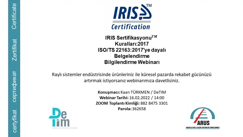 ISO/TS 22163 IRIS Sertifikasyonu Bilgilendirme Webinarı